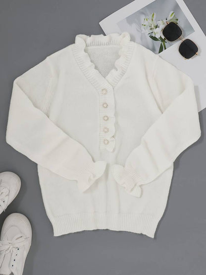 Ruffle Blouse with Decorative Buttons for Women