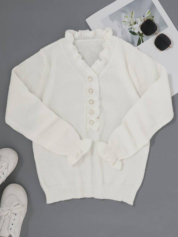 Ruffle Blouse with Decorative Buttons for Women