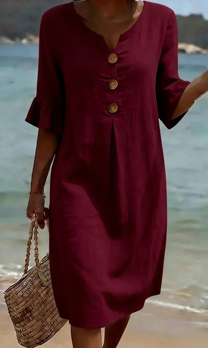 Vanesa | Textured Dress with Puff Sleeves and Buttons