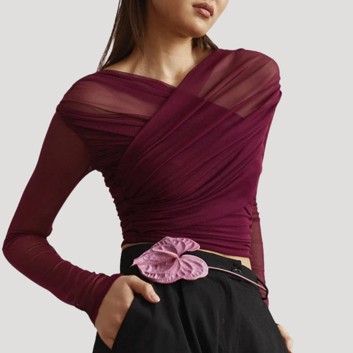 Women’s Spring Sheer Wrap Long-Sleeve Top
