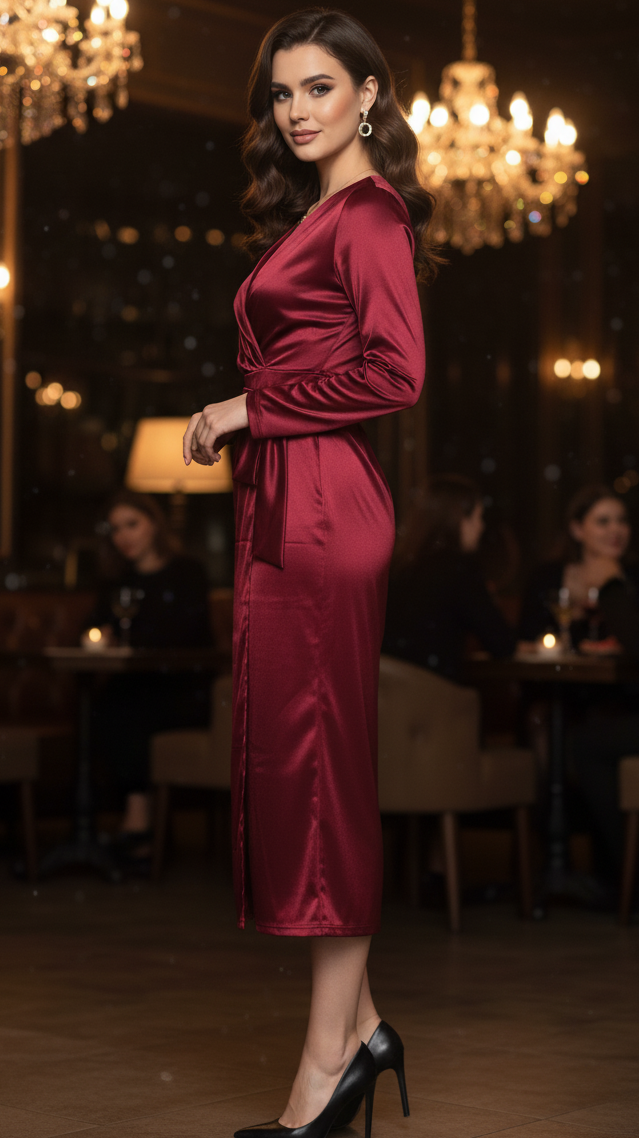 Women’s Spring Wrap Evening Midi Dress