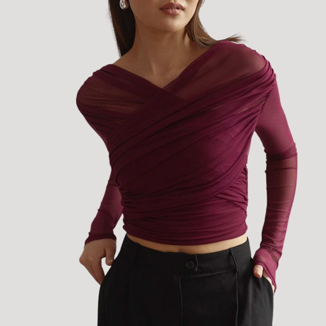 Women’s Spring Sheer Wrap Long-Sleeve Top
