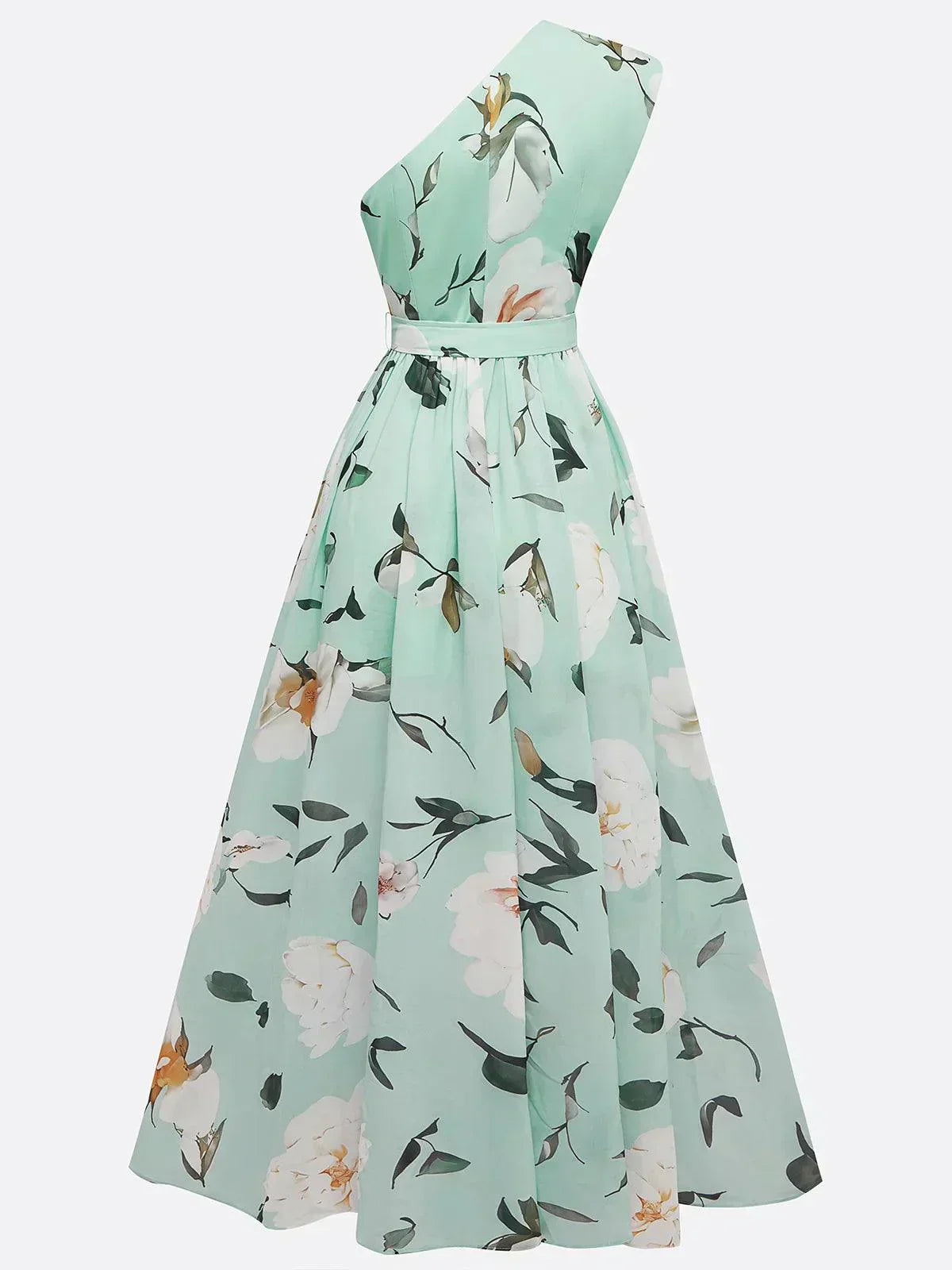 Julie | Light Green Floral One-Shoulder Maxi Dress