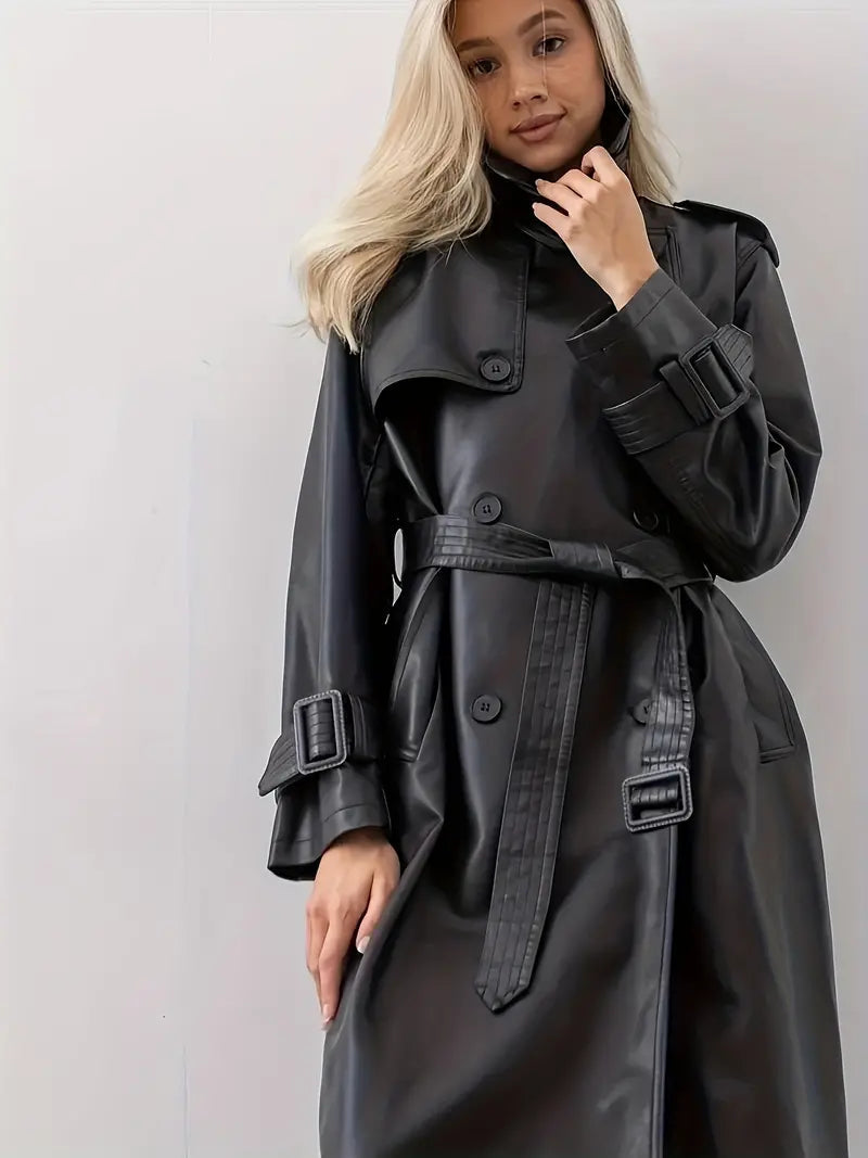 Women’s Long Belted Double-Breasted Trench Coat