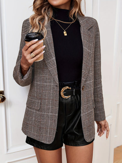 Blazer a cuadros de manga larga con botones para mujer