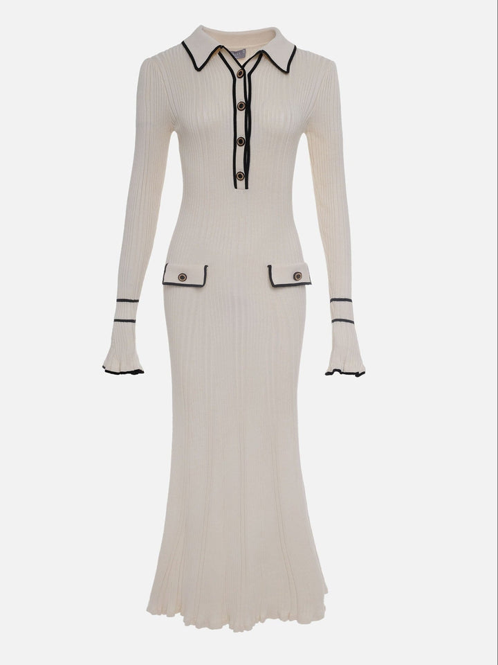Women’s Spring Ribbed Button Midi Dress