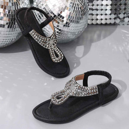Sandalias planas de dedo con adornos de cristal