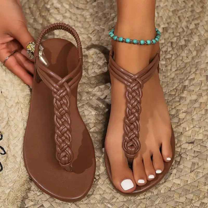 Vintage Brown T-Strap Flat Sandals