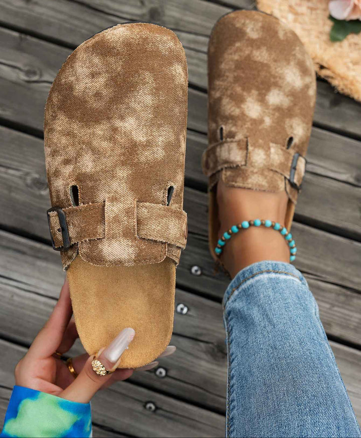 Cork Sole Buckle Slide Slippers