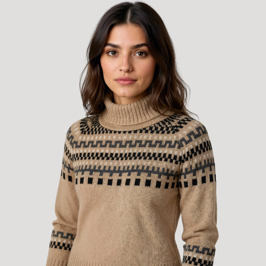 Women’s Spring Patterned Turtleneck Knit Sweater