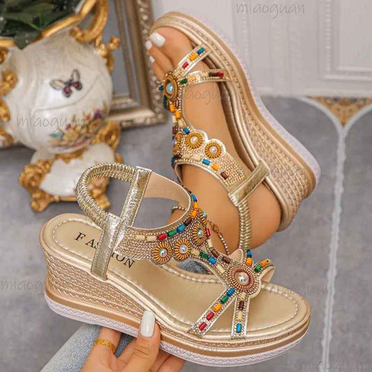 Beaded Bohemian Platform Sandals