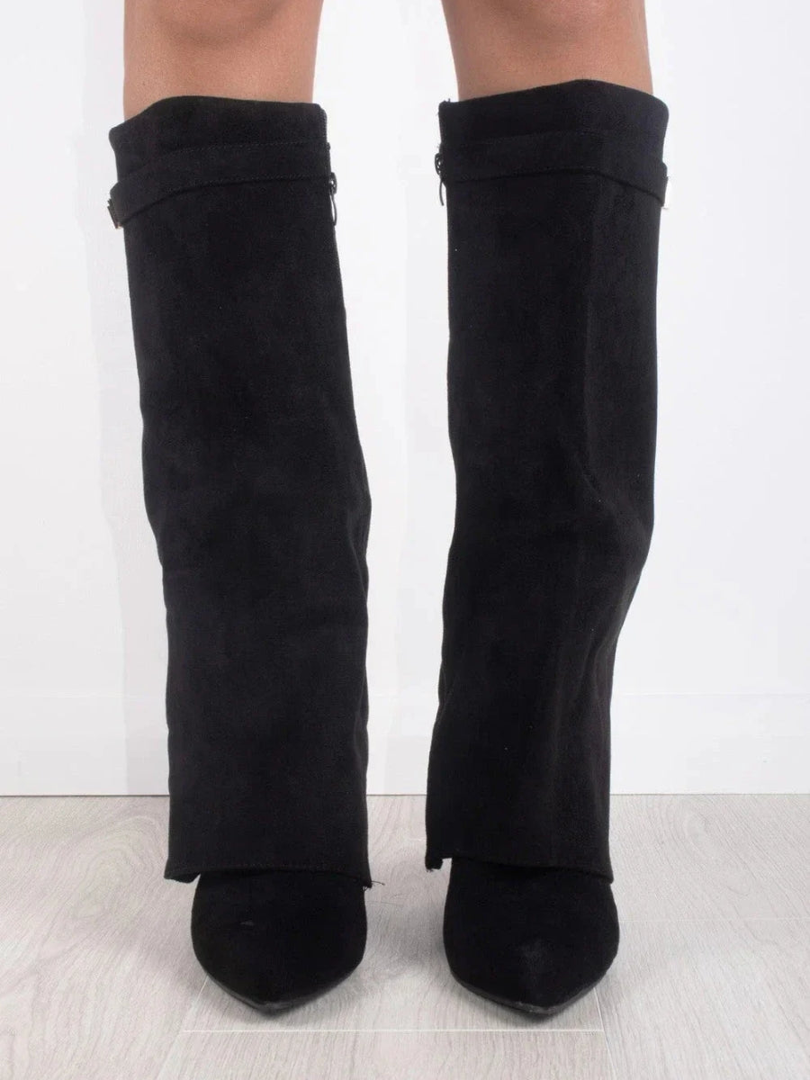 Botas holgadas de tacón alto con cremallera y diseño invernal para mujer