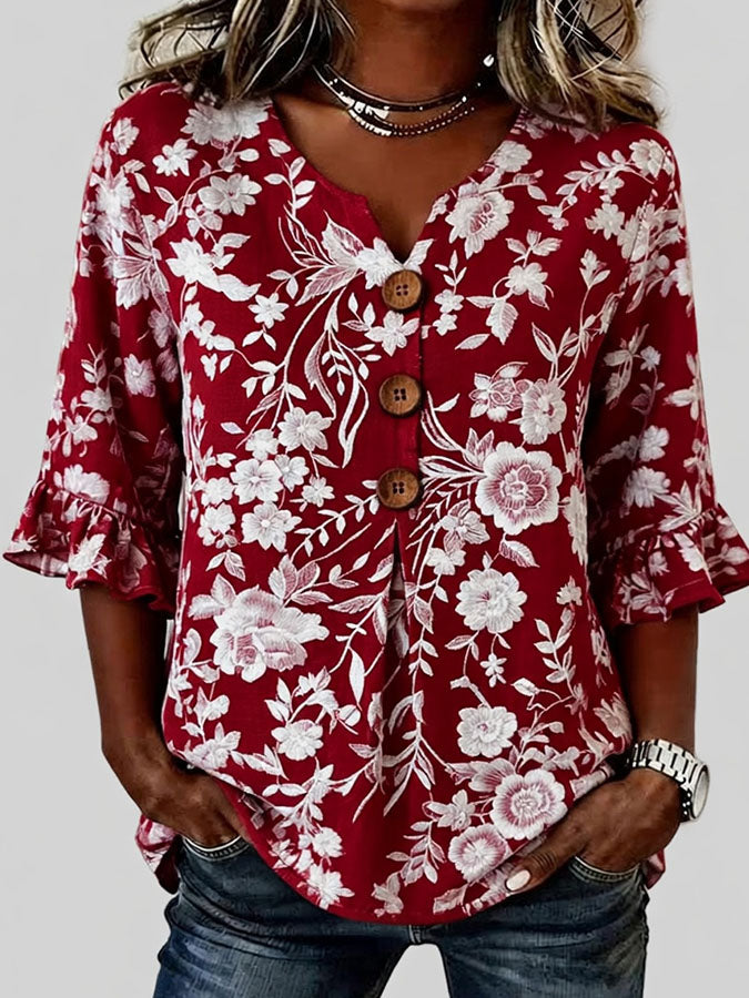 Women'S Floral Art Retro Printed Casual Top