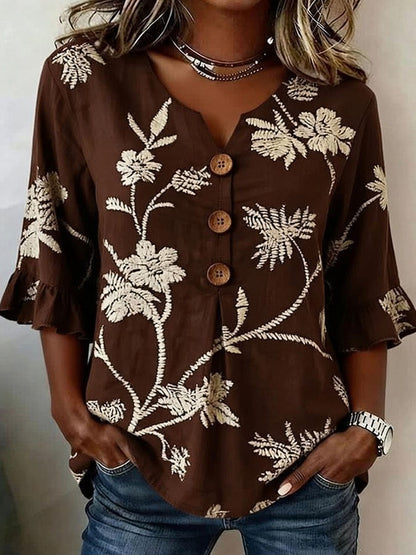 Women'S Floral Art Retro Printed Casual Top