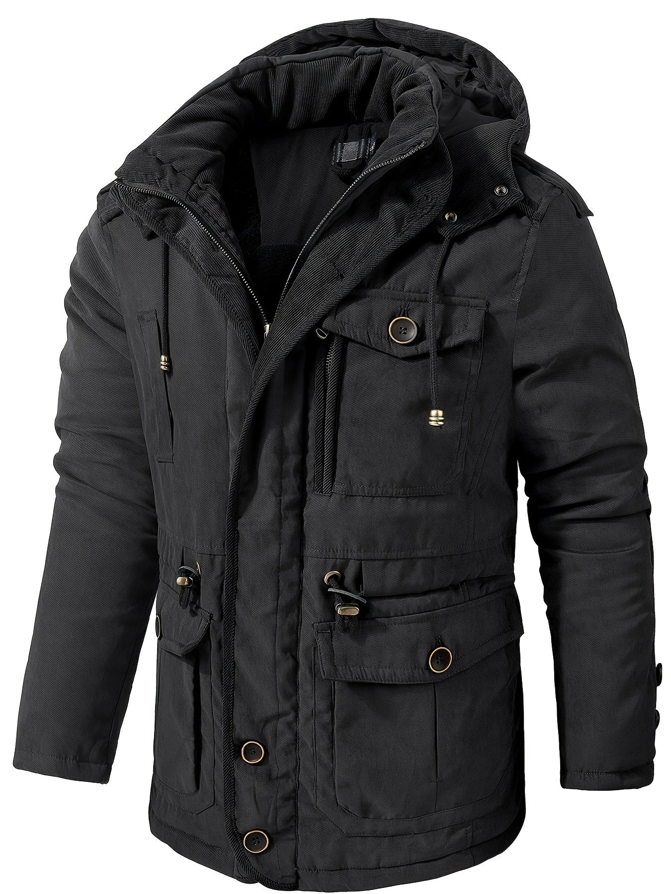 Chaqueta utilitaria con capucha, gruesa y cálida para hombre