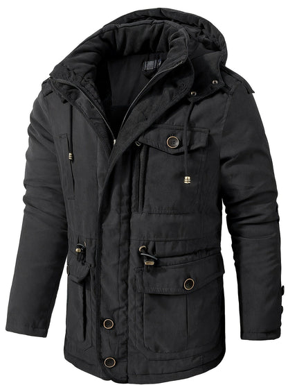 Chaqueta utilitaria con capucha, gruesa y cálida para hombre