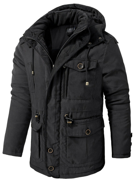Chaqueta utilitaria con capucha, gruesa y cálida para hombre