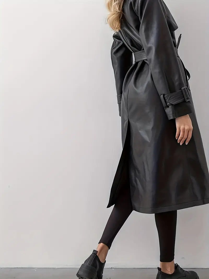 Women’s Long Belted Double-Breasted Trench Coat