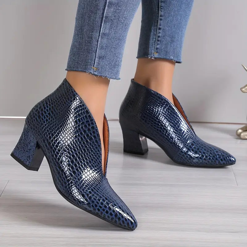 Women's Stylish Reptile-Textured Ankle Boots