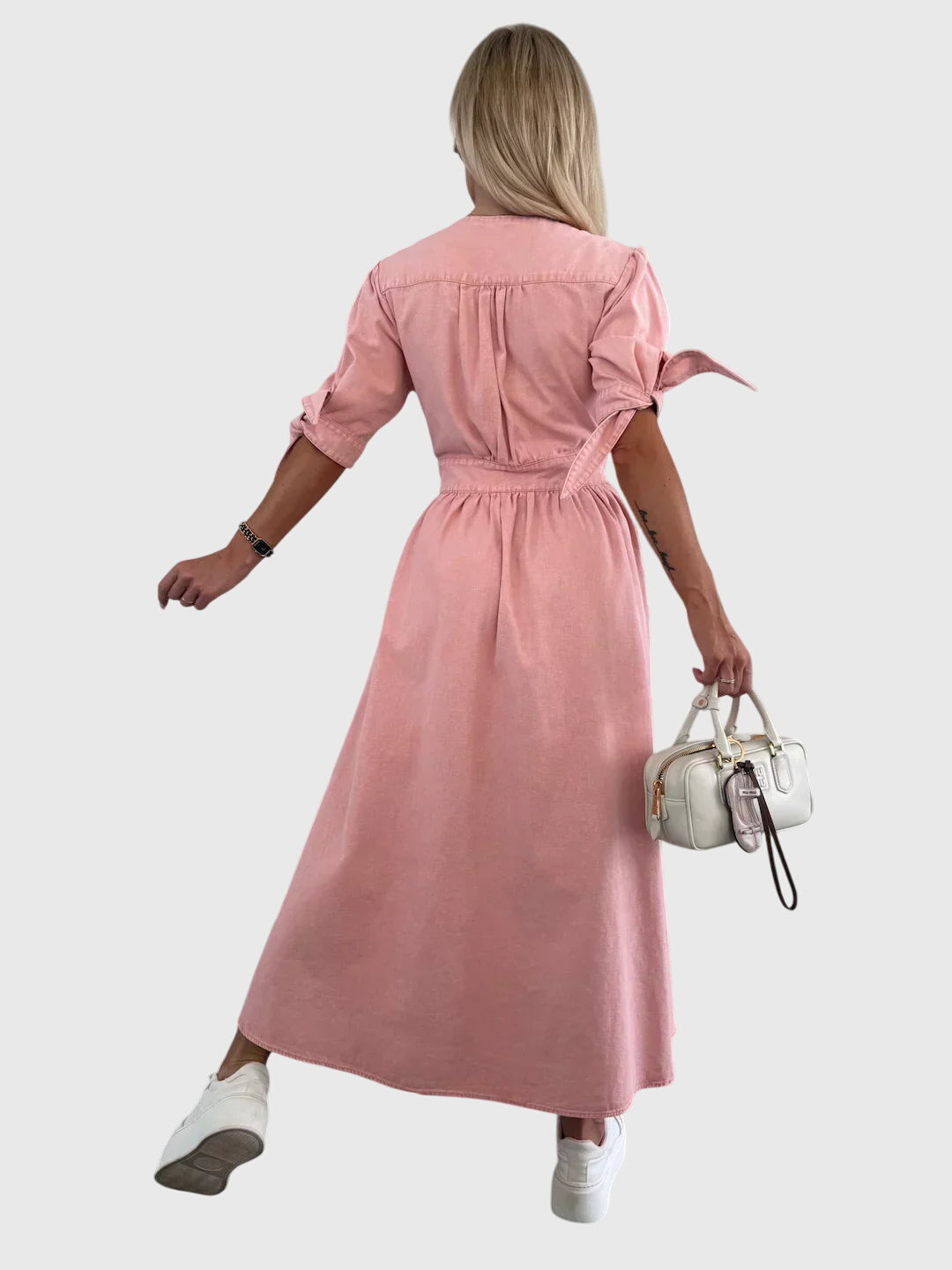 Elegant Button Detail Midi Dress