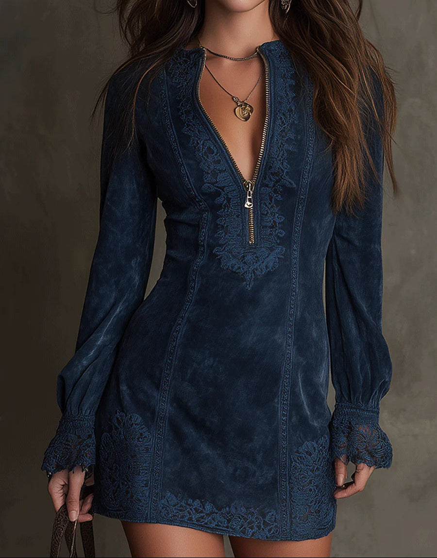 Blue Mini Dress with Lace