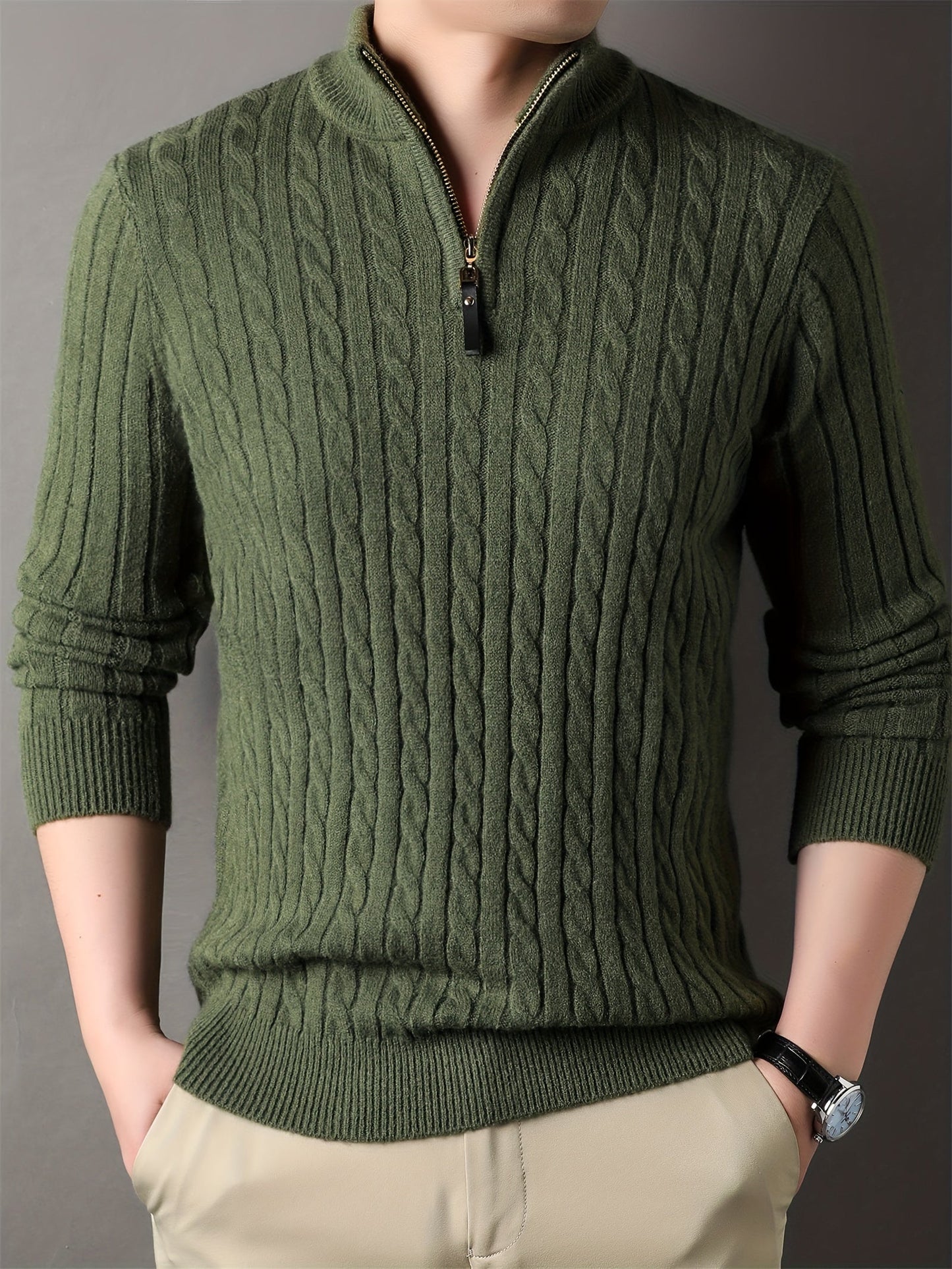 Men Ribbed Pattern Warm Winter Sweater