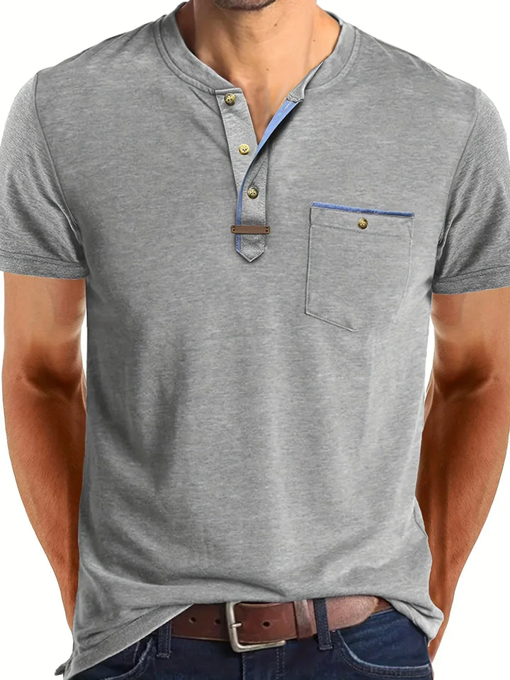 Camisa Clásica de Cuello Redondo con Bolsillo
