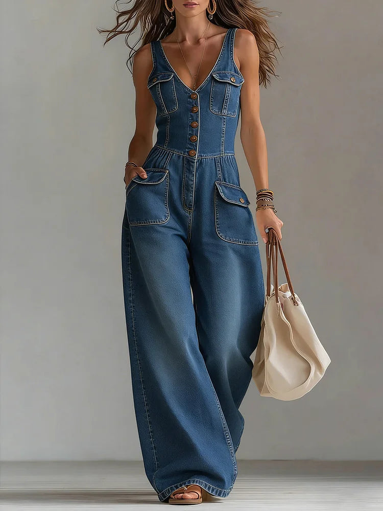 Sophie | Relaxed Wide-Leg Denim Jumpsuit
