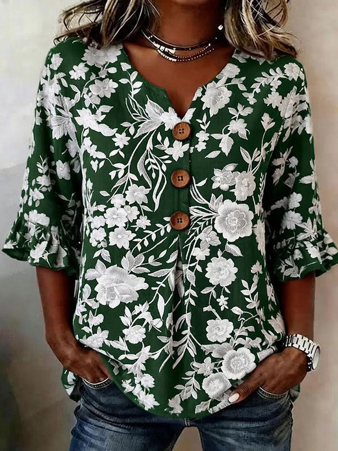 Women'S Floral Art Retro Printed Casual Top