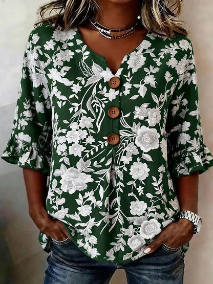 Women'S Floral Art Retro Printed Casual Top