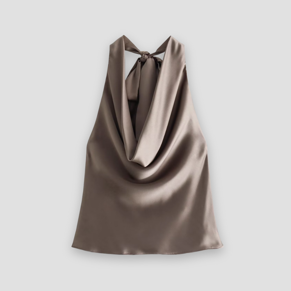 Women’s Halter Back Tie Draped Satin Tanks