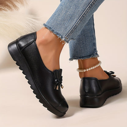Women's Elegant Slip-On Loafers with Decorative Bow Detail
