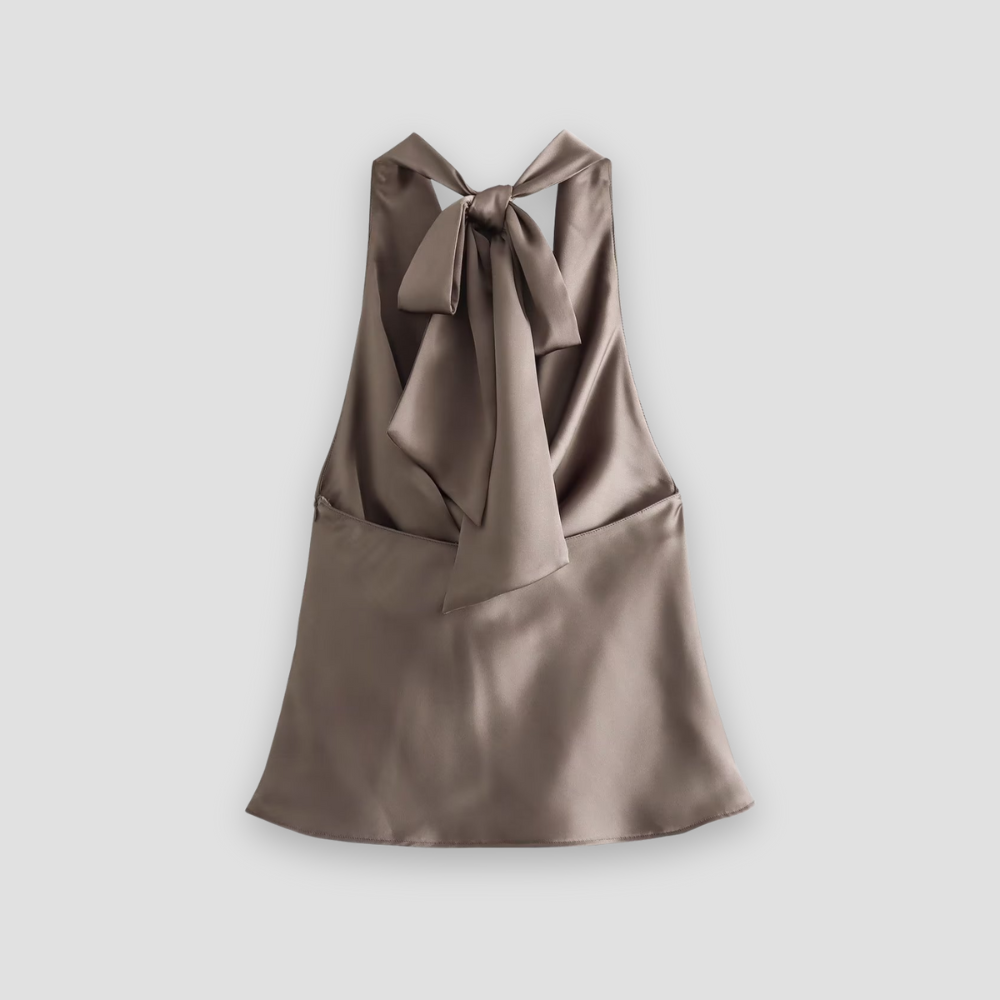 Women’s Halter Back Tie Draped Satin Tanks