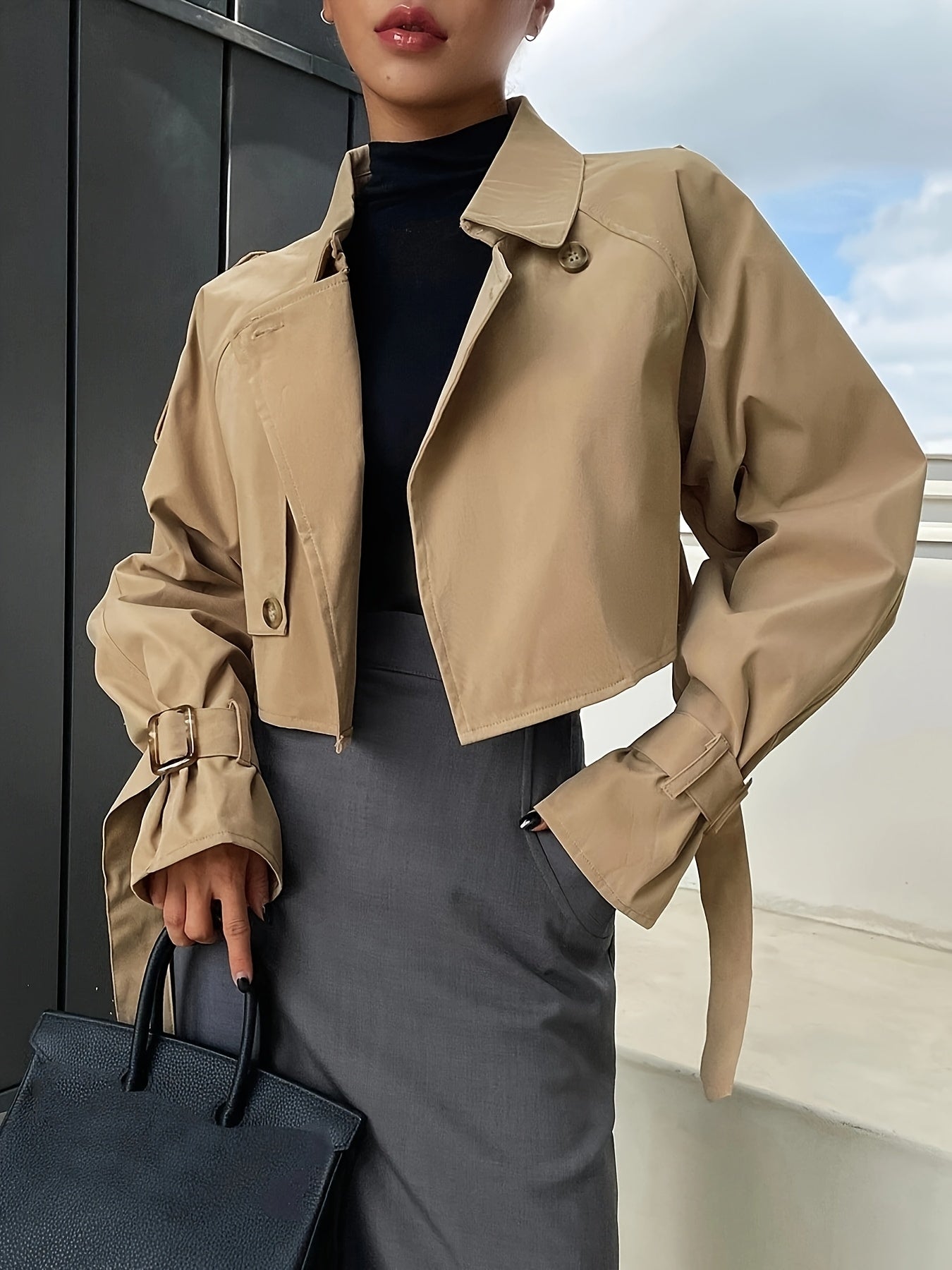 Women’s Cropped Button-Up Trench Jacket