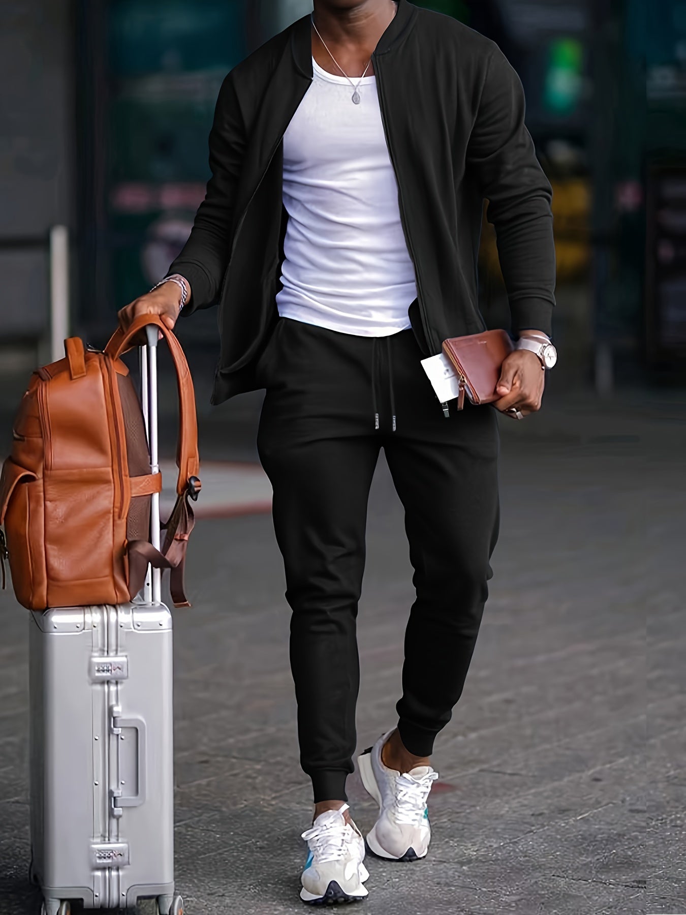 Chándal casual de viaje para hombre con chaqueta con cremallera
