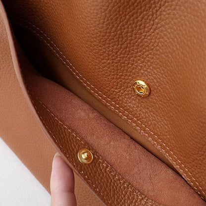Classic Solid Color Genuine Leather Shoulder Bag