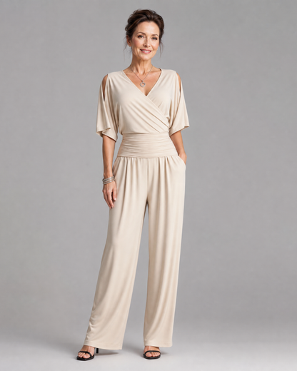 Nyxara | Cold Shoulder Wrap Waist Relaxed Jumpsuit