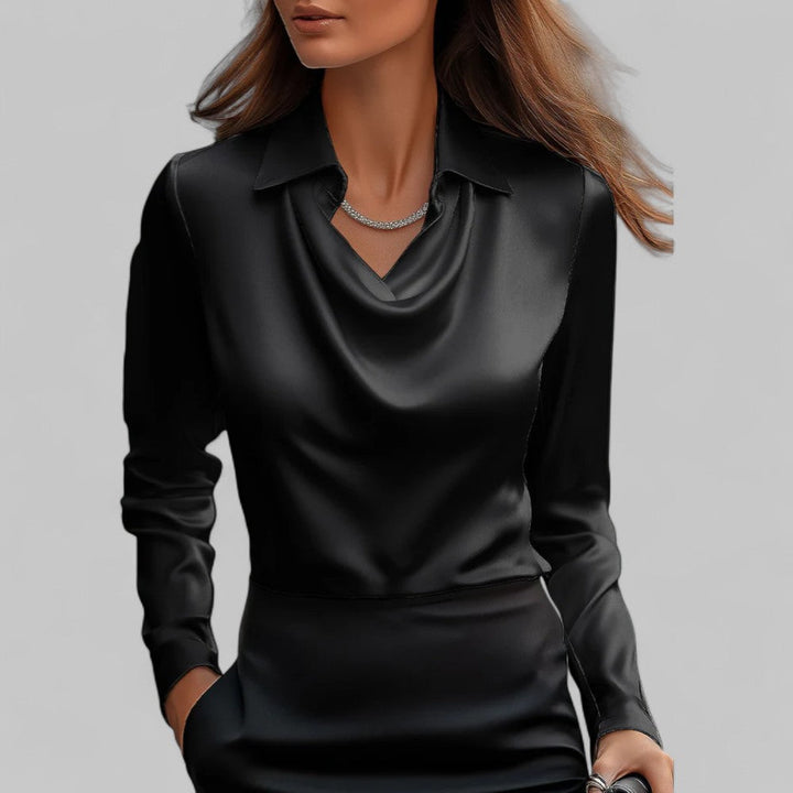Women’s Draped Neck Long Sleeve Satin Blouses