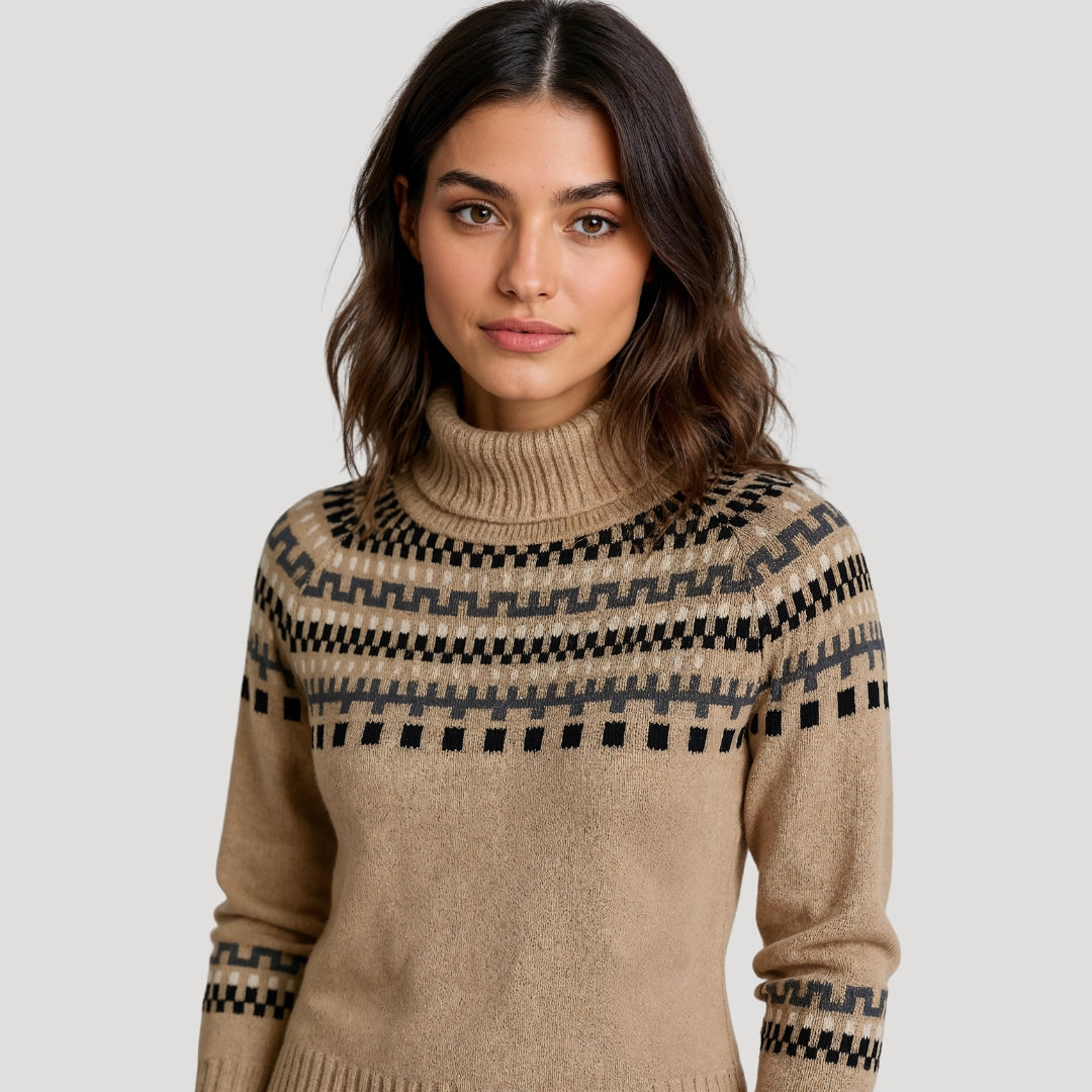 Women’s Spring Patterned Turtleneck Knit Sweater