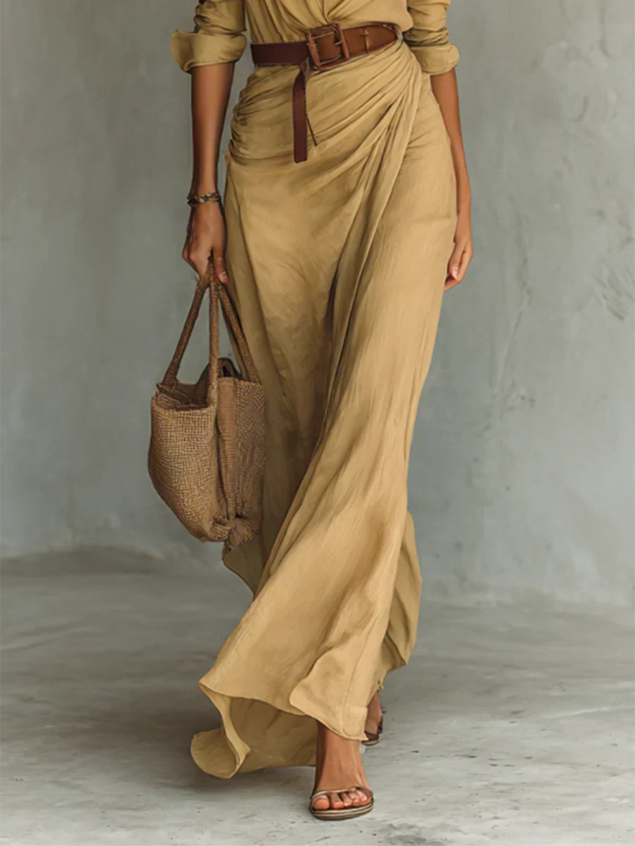 Camille™ | Maxi Dress with Lapels and Waist Belt