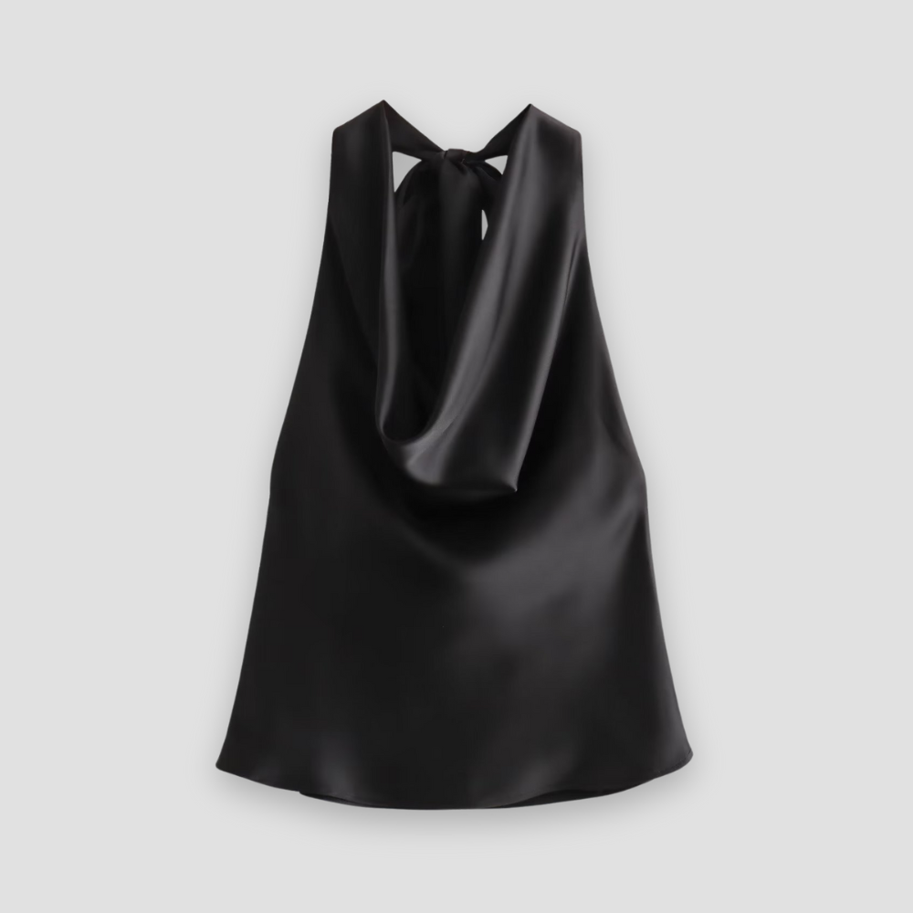 Women’s Halter Back Tie Draped Satin Tanks