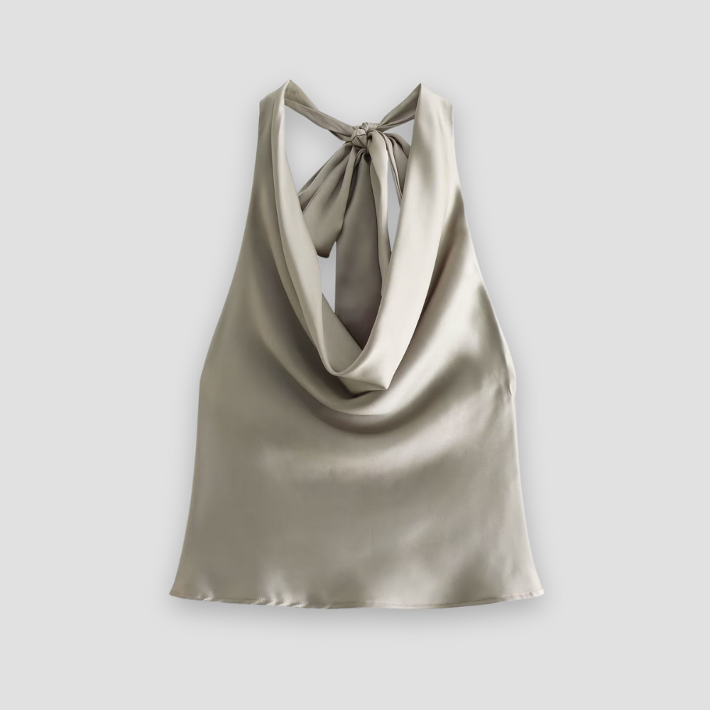 Women’s Halter Back Tie Draped Satin Tanks
