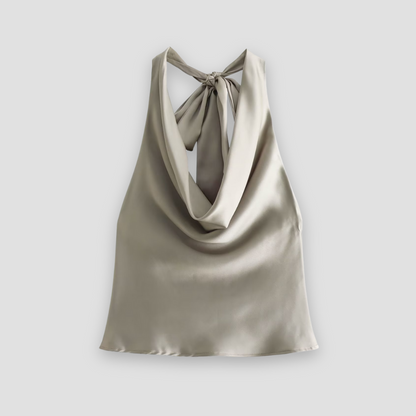 Women’s Halter Back Tie Draped Satin Tanks