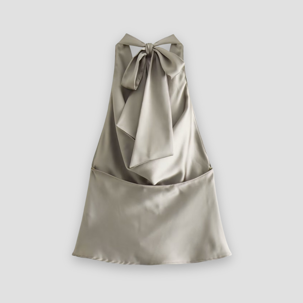 Women’s Halter Back Tie Draped Satin Tanks