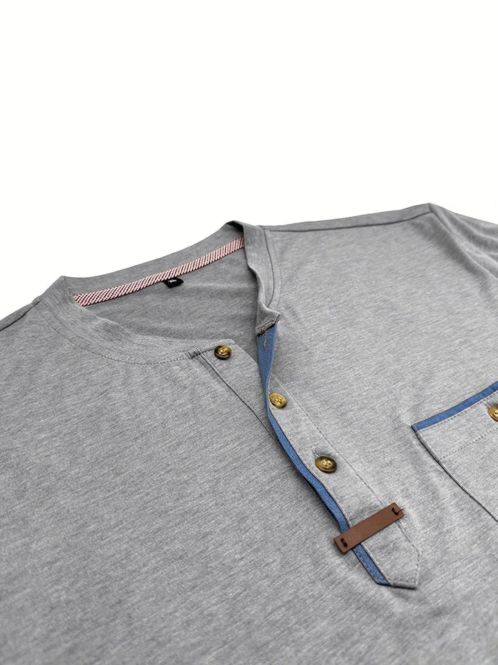 Camisa Clásica de Cuello Redondo con Bolsillo