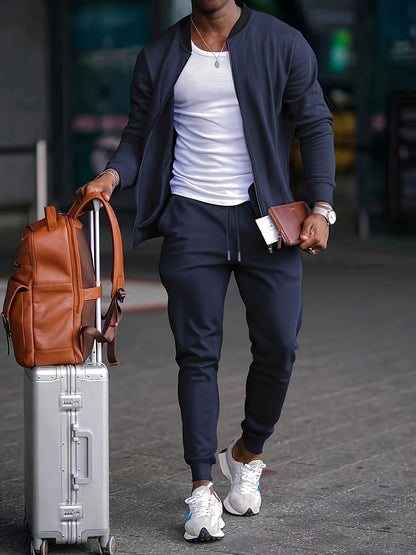 Chándal casual de viaje para hombre con chaqueta con cremallera