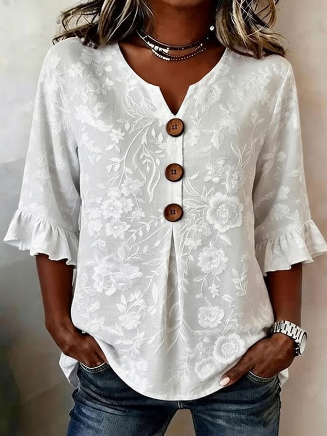 Women'S Floral Art Retro Printed Casual Top