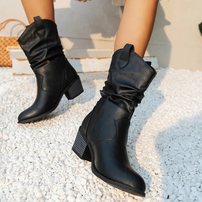 Botas de tacón inspiradas en el estilo cowboy de invierno para mujer