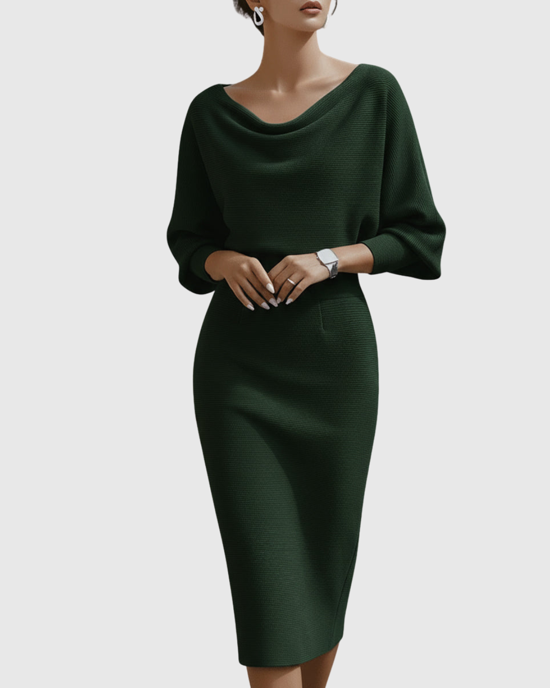 Ismeria | Vestido Midi Blanco Drapeado con Manga Murciélago