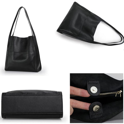 Classic Solid Color Genuine Leather Shoulder Bag
